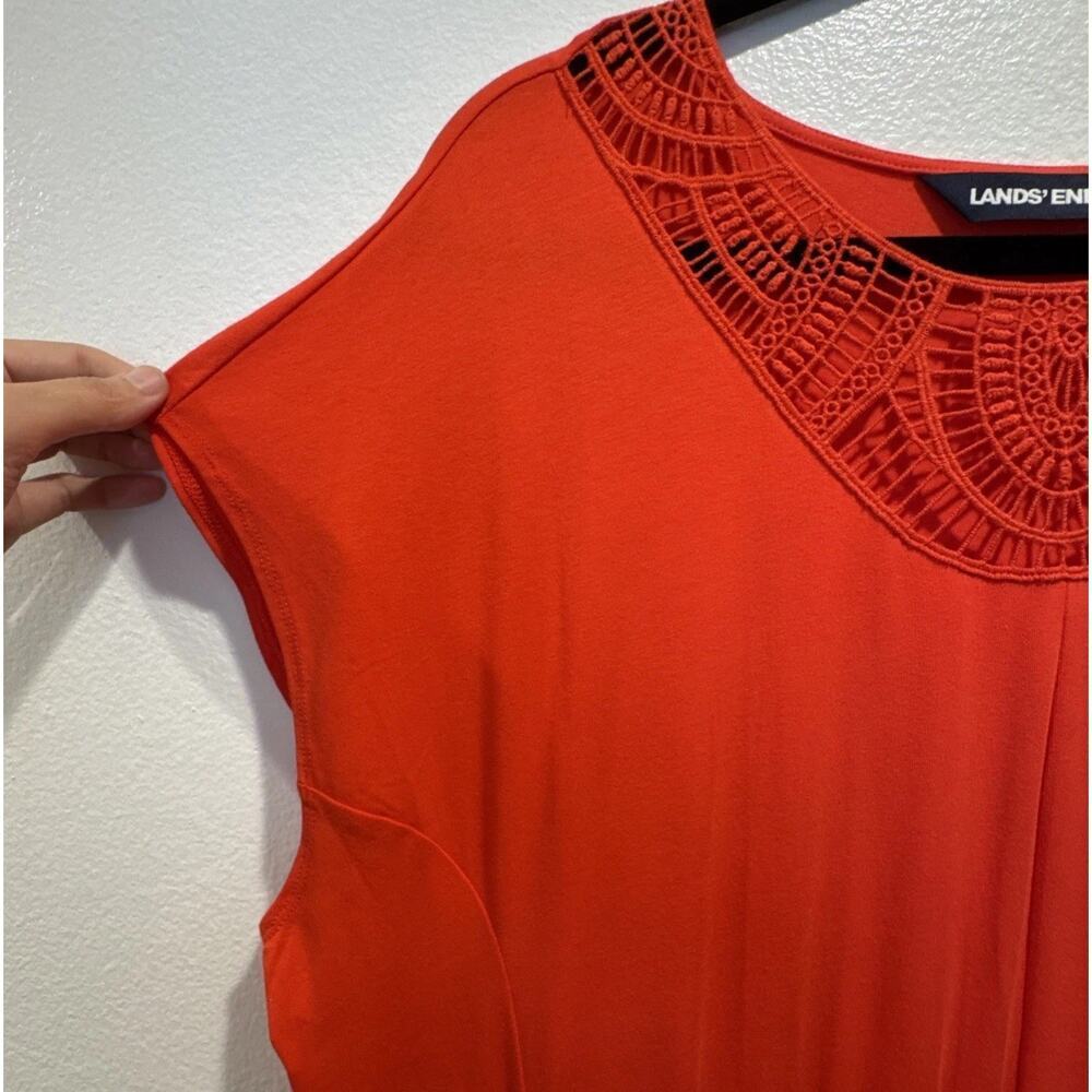 Lands End Women’s Plus Size 1X Bright Red Orange Crochet Neck Maxi Dress Boho - Picture 4 of 8